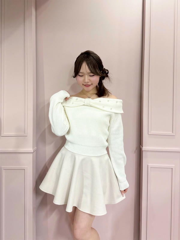 リボンパールオフショルニット 詳細画像 オフホワイト 1