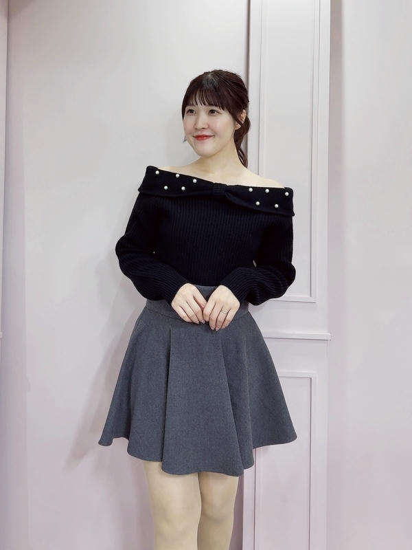 リボンパールオフショルニット 詳細画像 ブラック 1