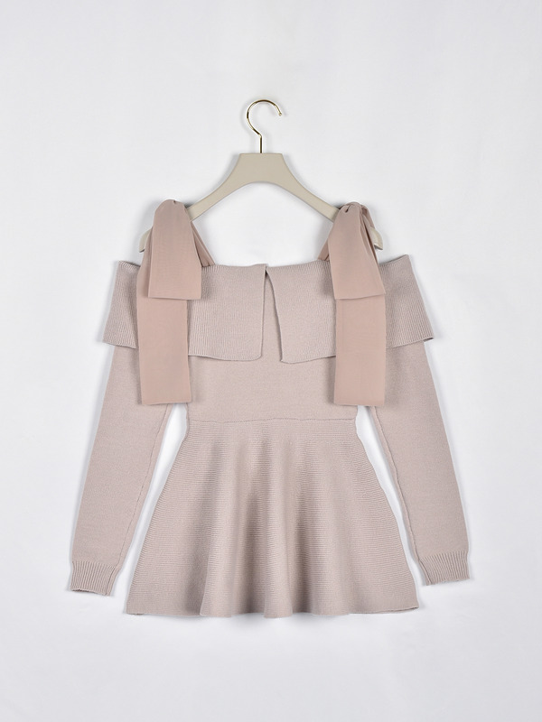 ショルダーリボンペプラムニット 詳細画像 ピンク 16