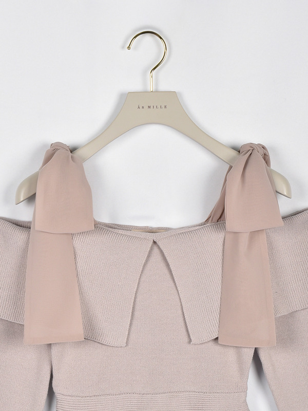 ショルダーリボンペプラムニット 詳細画像 ピンク 16