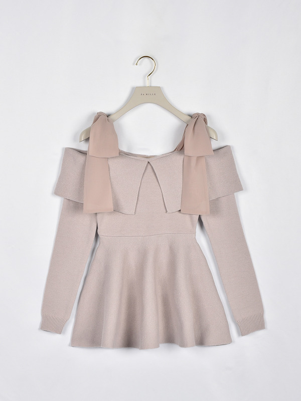 ショルダーリボンペプラムニット 詳細画像 ピンク 16