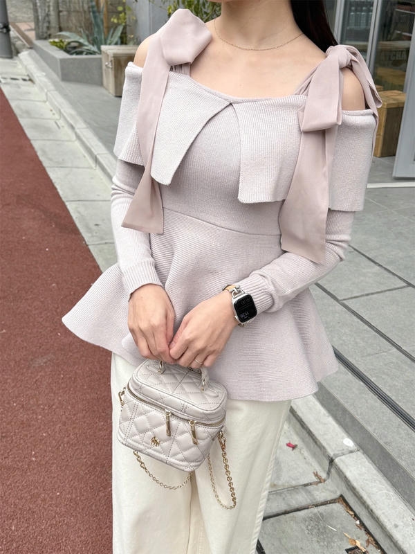 ショルダーリボンペプラムニット 詳細画像 ピンク 16