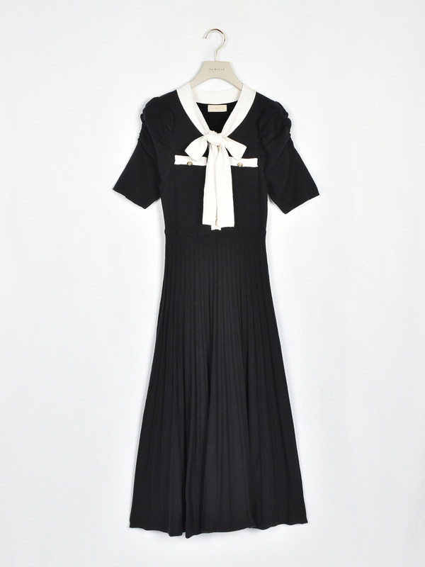 バイカラーフレアニットワンピース 詳細画像 ブラック 1