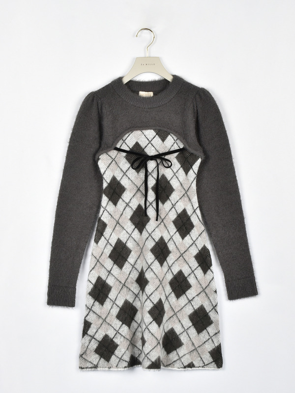 アーガイルドッキングワンピース 詳細画像 ブラック 16