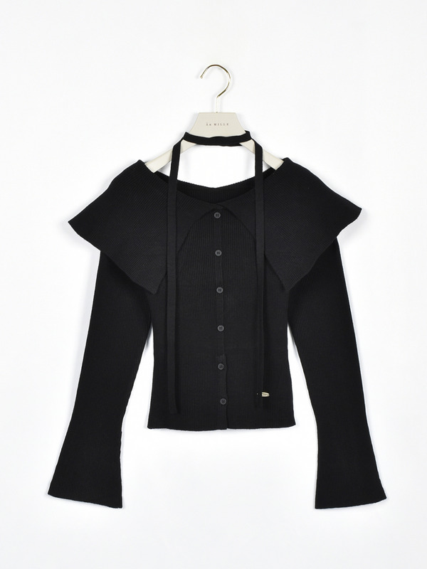 大襟リボンニット 詳細画像 ブラック 1