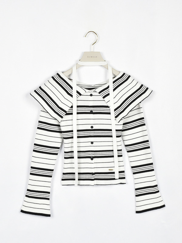 大襟リボンニット 詳細画像 ボーダー 1