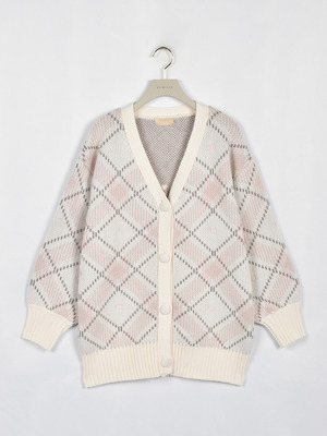 ハートチェックニットカーデ