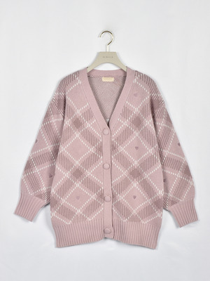 ハートチェックニットカーデ