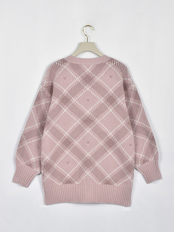 ハートチェックニットカーデ 詳細画像 チャコール 16