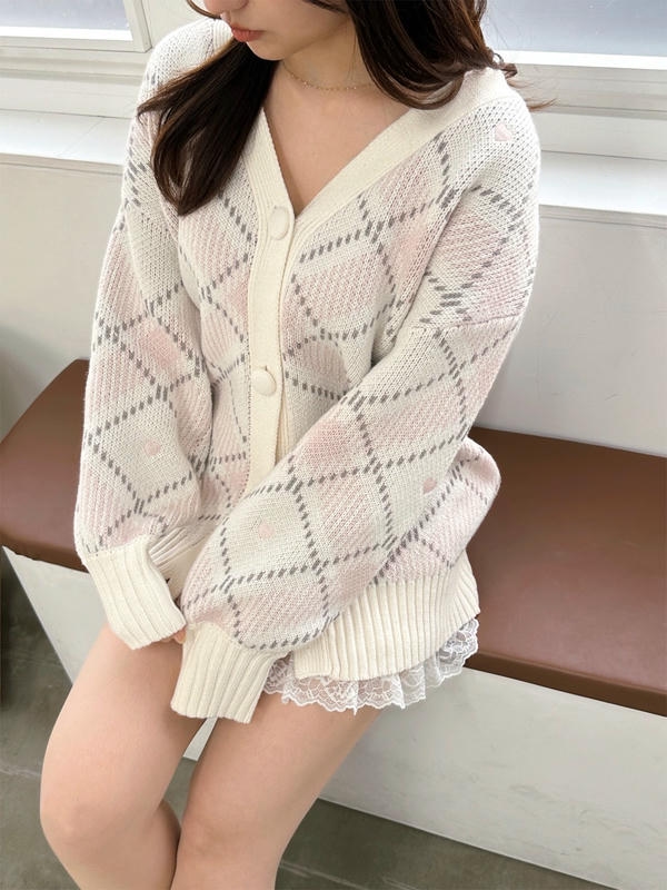 ハートチェックニットカーデ 詳細画像 チャコール 16