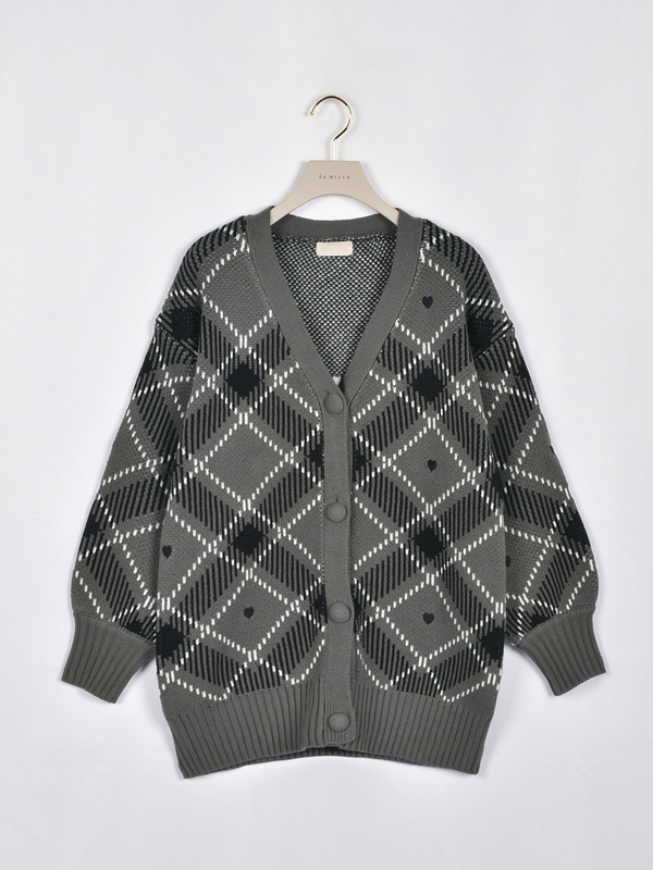 ハートチェックニットカーデ 詳細画像 チャコール 16