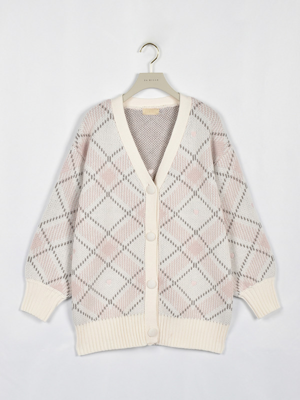 ハートチェックニットカーデ 詳細画像 オフホワイト 1