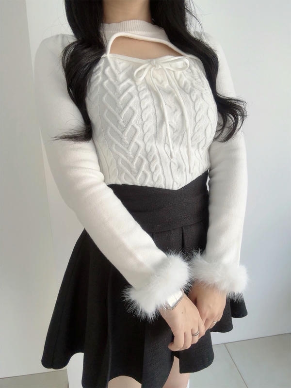 ファーカフスハートケーブルニット 詳細画像 オフホワイト 16