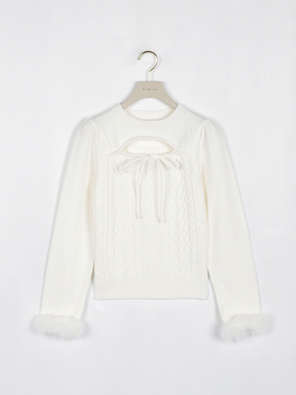 ファーカフスハートケーブルニット 詳細画像 オフホワイト 16