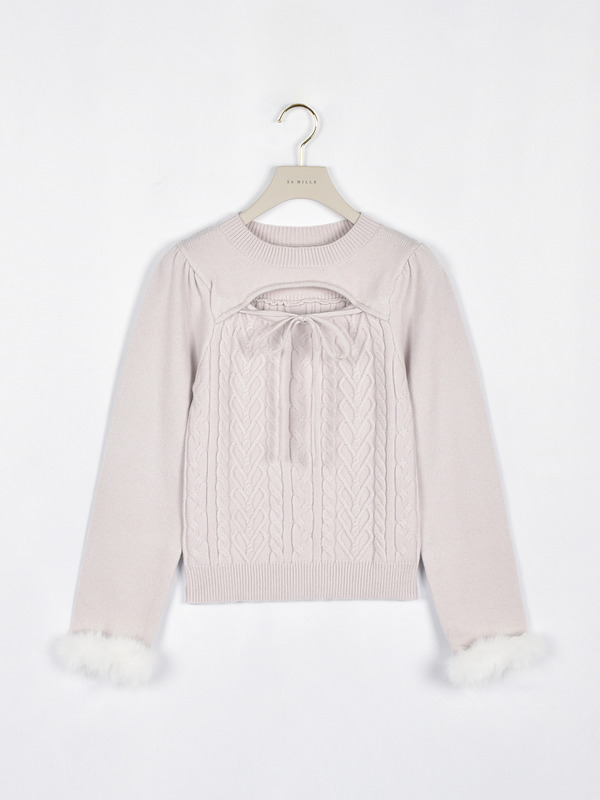 ファーカフスハートケーブルニット 詳細画像 ピンク 1