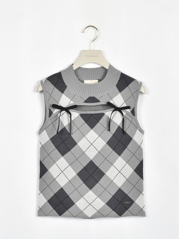 アーガイルカットリボンニット 詳細画像 チャコール 1