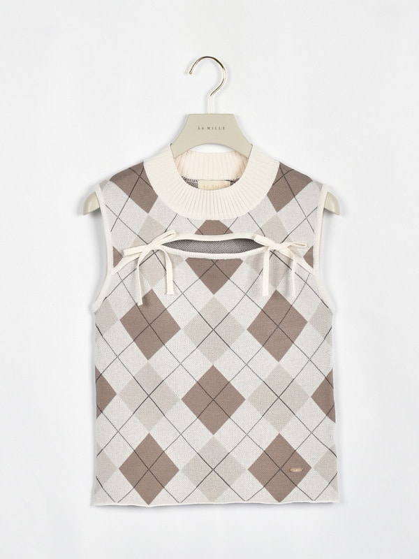 アーガイルカットリボンニット 詳細画像 ベージュ 1