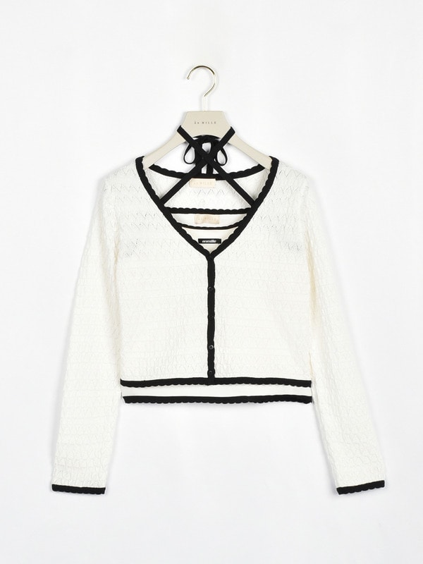 クロスキャミカーデセット 詳細画像 オフホワイトブラック 1