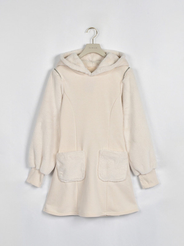 ファーデザインカットソーワンピース 詳細画像 オフホワイト 1