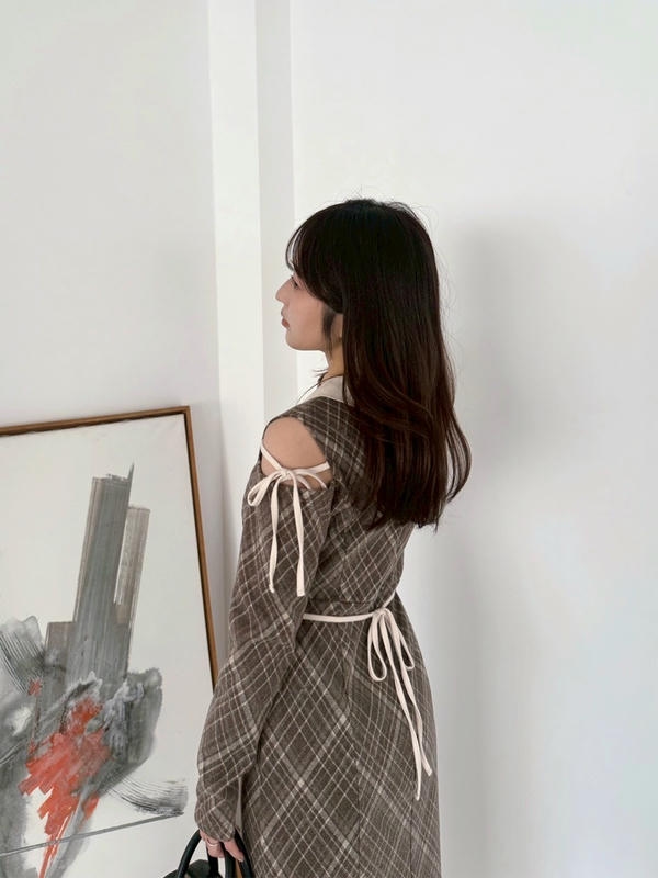 ショルダーカットチェックワンピース 詳細画像 オフホワイト 16