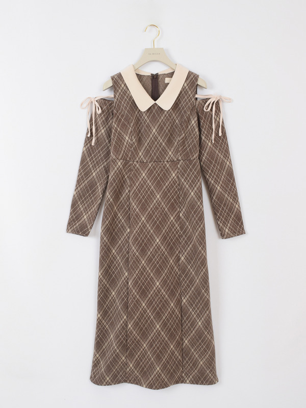 ショルダーカットチェックワンピース 詳細画像 オフホワイト 1