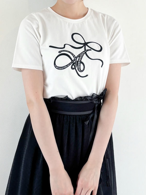 リボンロゴ刺繍Tシャツ 詳細画像 ブラック 16