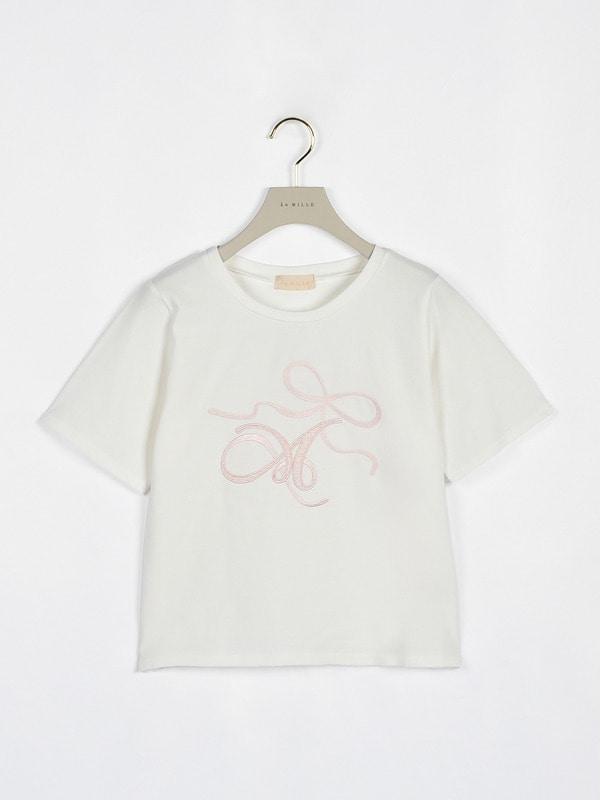 リボンロゴ刺繍Tシャツ 詳細画像 ブラック 16