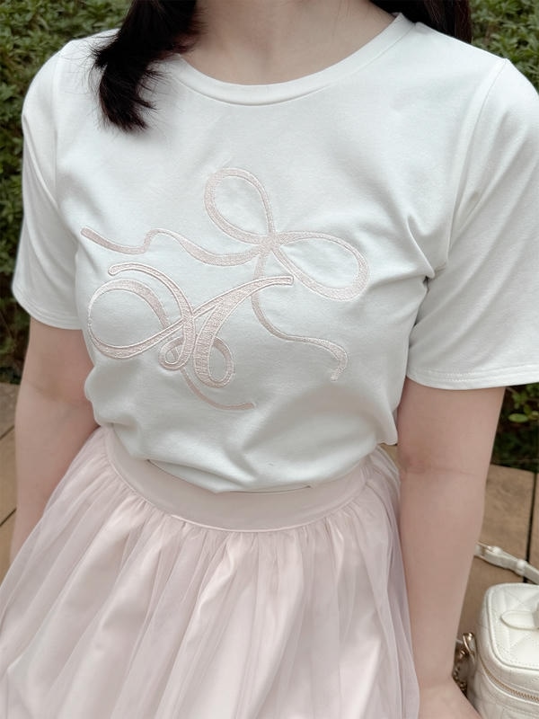 リボンロゴ刺繍Tシャツ 詳細画像 ブラック 16