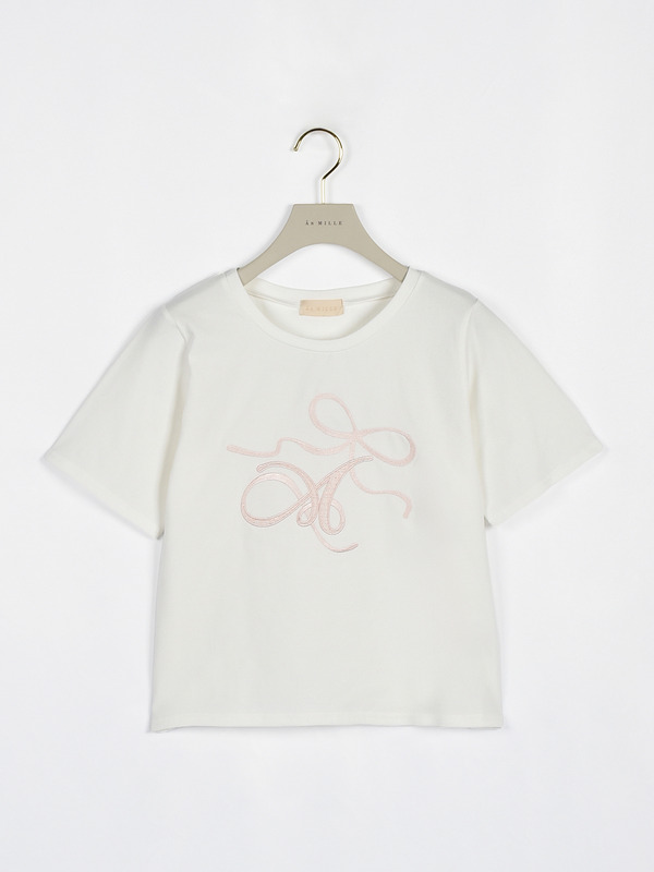 リボンロゴ刺繍Tシャツ 詳細画像 ピンク 1