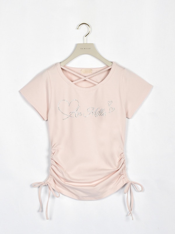 ギャザーラインストーンTシャツ 詳細画像 ピンク 1
