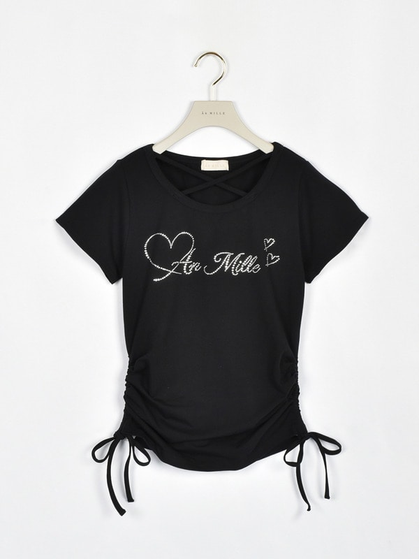 ギャザーラインストーンTシャツ 詳細画像 ブラック 1