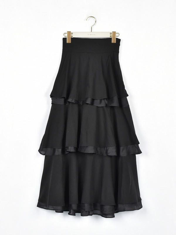 シフォンレイヤードフリルスカート 詳細画像 ブラック 1