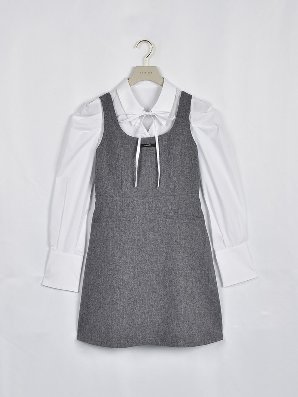 リボンシャツセットワンピース 詳細画像 チャコール 1