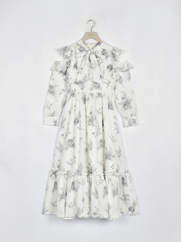 サテンフラワーフリルワンピース 詳細画像 チャコール 16