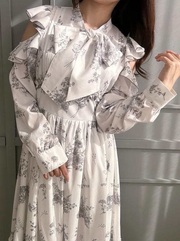 サテンフラワーフリルワンピース 詳細画像 チャコール 16