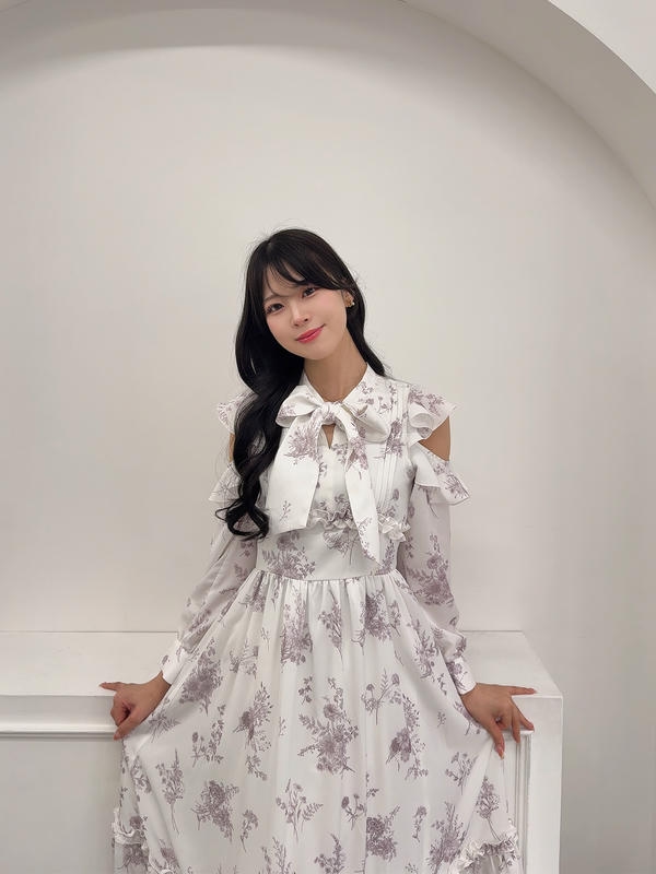 サテンフラワーフリルワンピース 詳細画像 チャコール 16