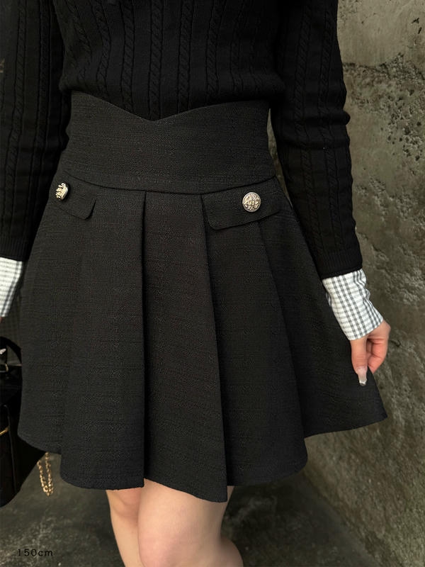 ハイウエストツイードプリーツスカート 詳細画像 ブラック 16