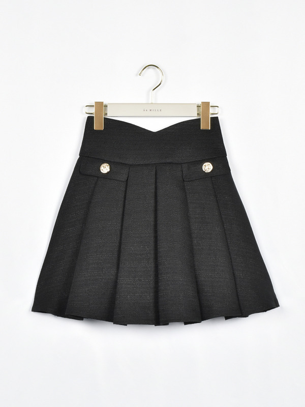 ハイウエストツイードプリーツスカート 詳細画像 ブラック 1