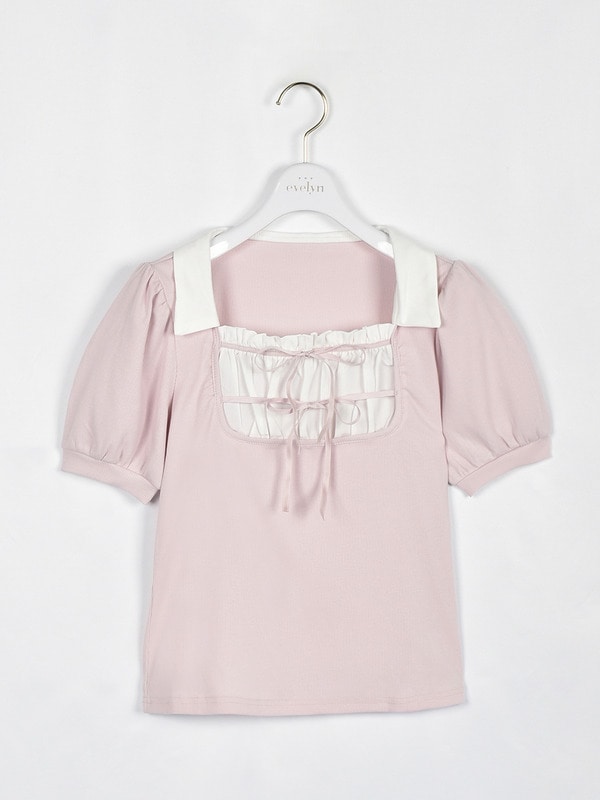 ダブルリボンリブトップス 詳細画像 ピンク 1