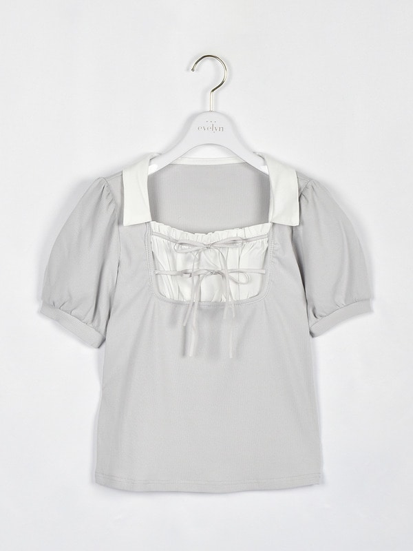 ダブルリボンリブトップス 詳細画像 アイスブルー 1