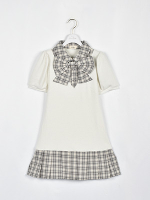 リボンチェックプリーツリブワンピース