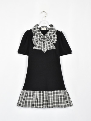 リボンチェックプリーツリブワンピース