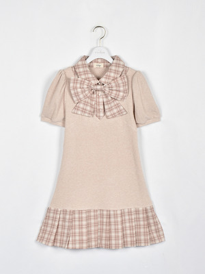 リボンチェックプリーツリブワンピース