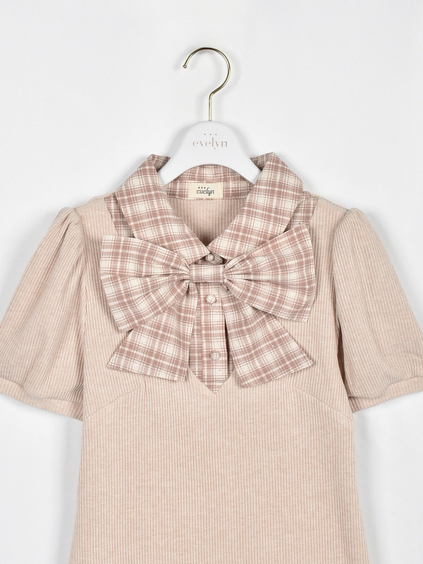 リボンチェックプリーツリブワンピース 詳細画像 ブラック 16