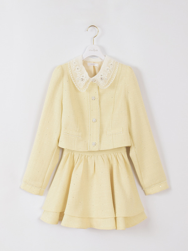 襟ビジューツイードセットアップ 詳細画像 イエロー 1