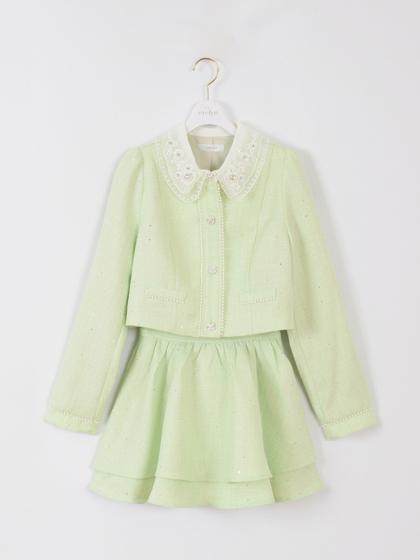 襟ビジューツイードセットアップ 詳細画像 グリーン 1