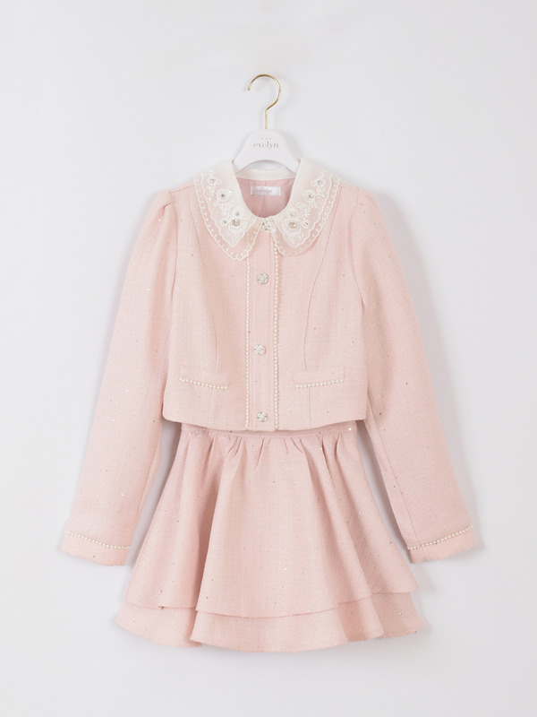 襟ビジューツイードセットアップ 詳細画像 ピンク 1