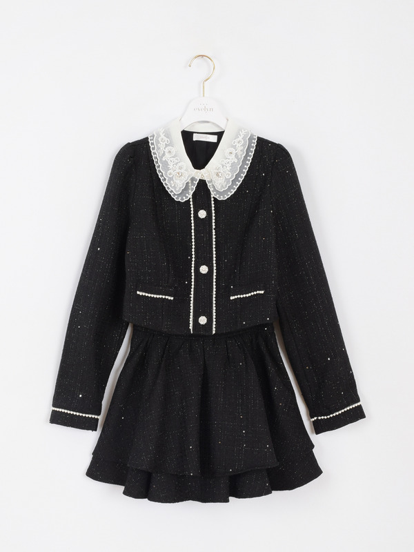 襟ビジューツイードセットアップ 詳細画像 ブラック 1