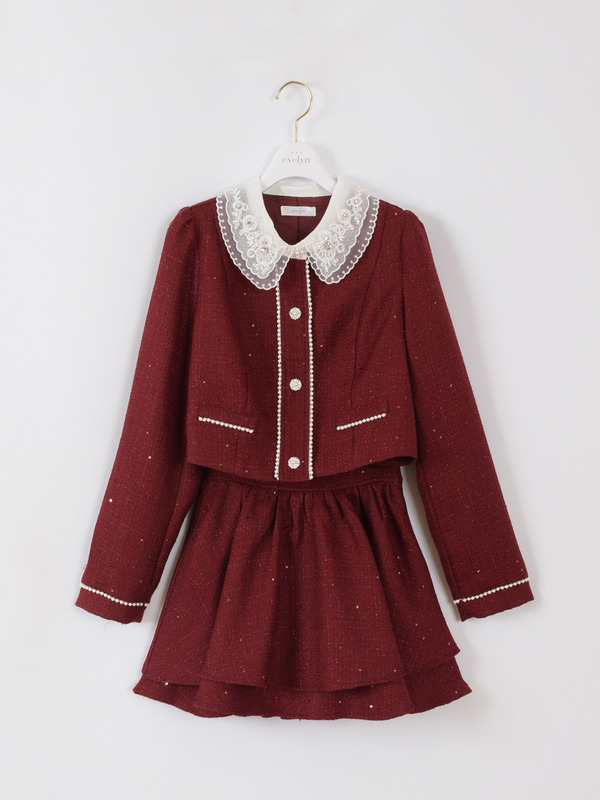 襟ビジューツイードセットアップ 詳細画像 レッド 1