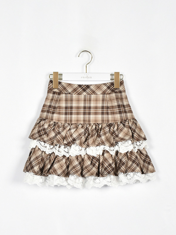 チェックボリュームミニスカート 詳細画像 ブラウン 1